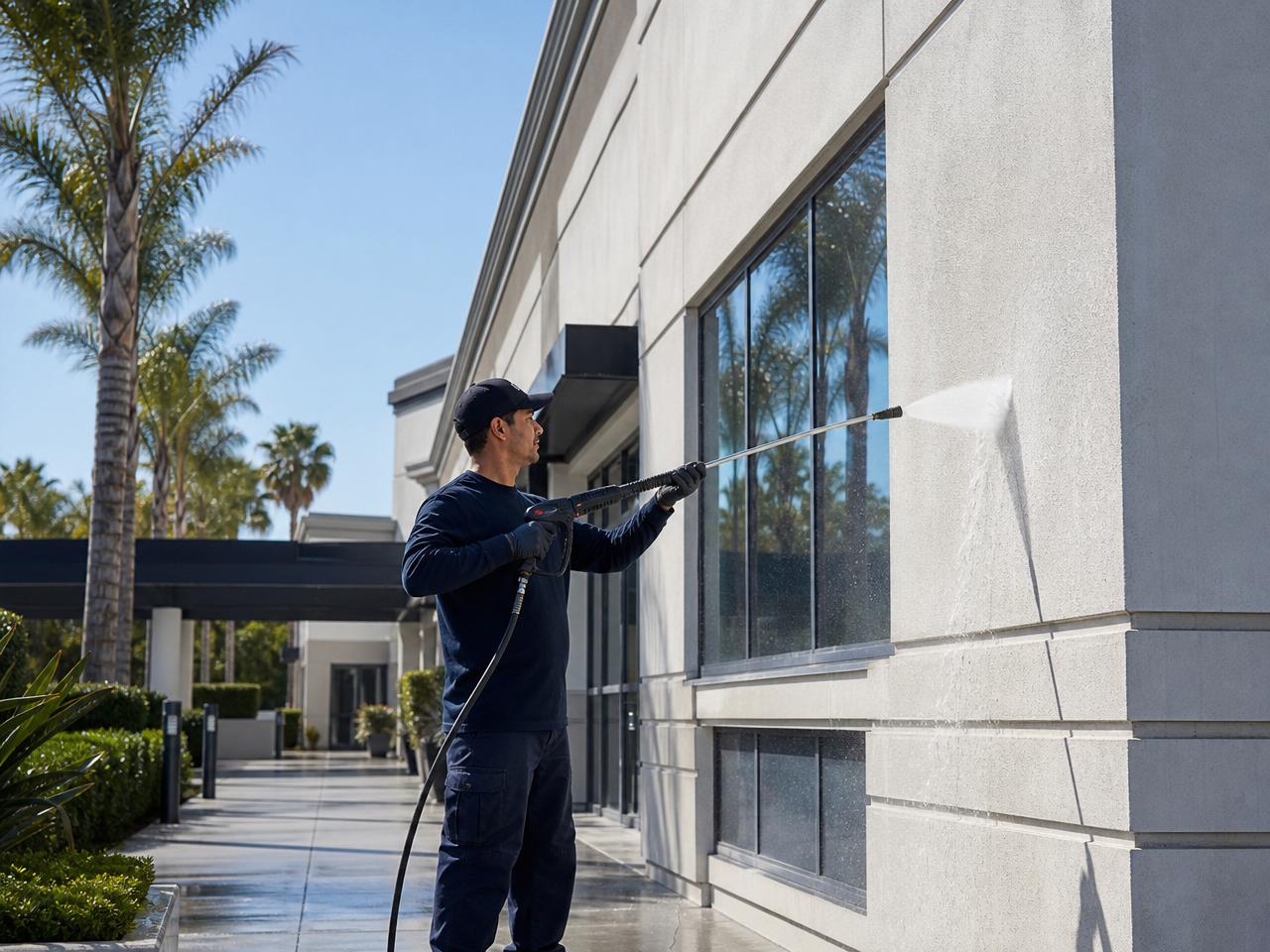 Professional exterior cleaning for commercial buildings and retail centers